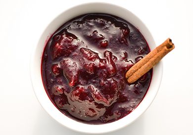 Overhead closeup of Spiced Red Wine Cranberry Sauce