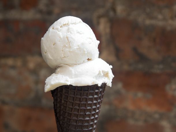 Scoops of taro ice cream on an ice cream cone