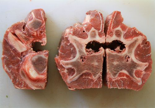 Overhead shot of raw beef neck. 