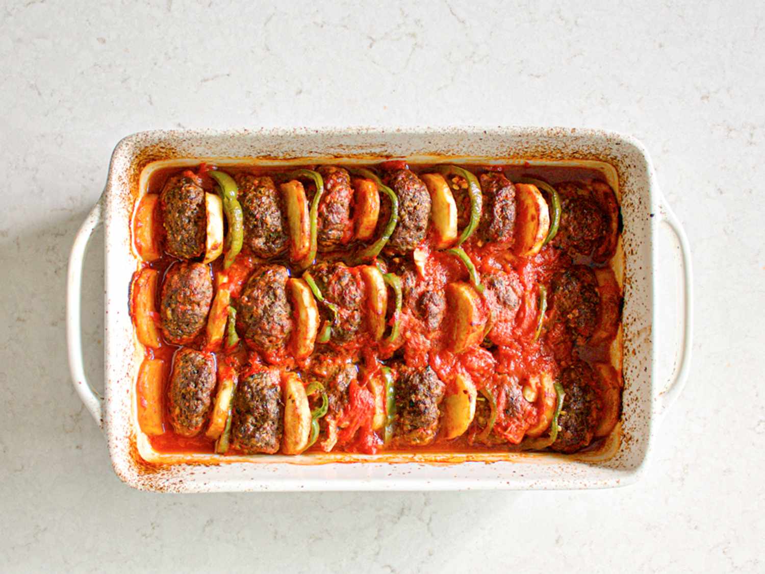 Cooked kafta in baking dish