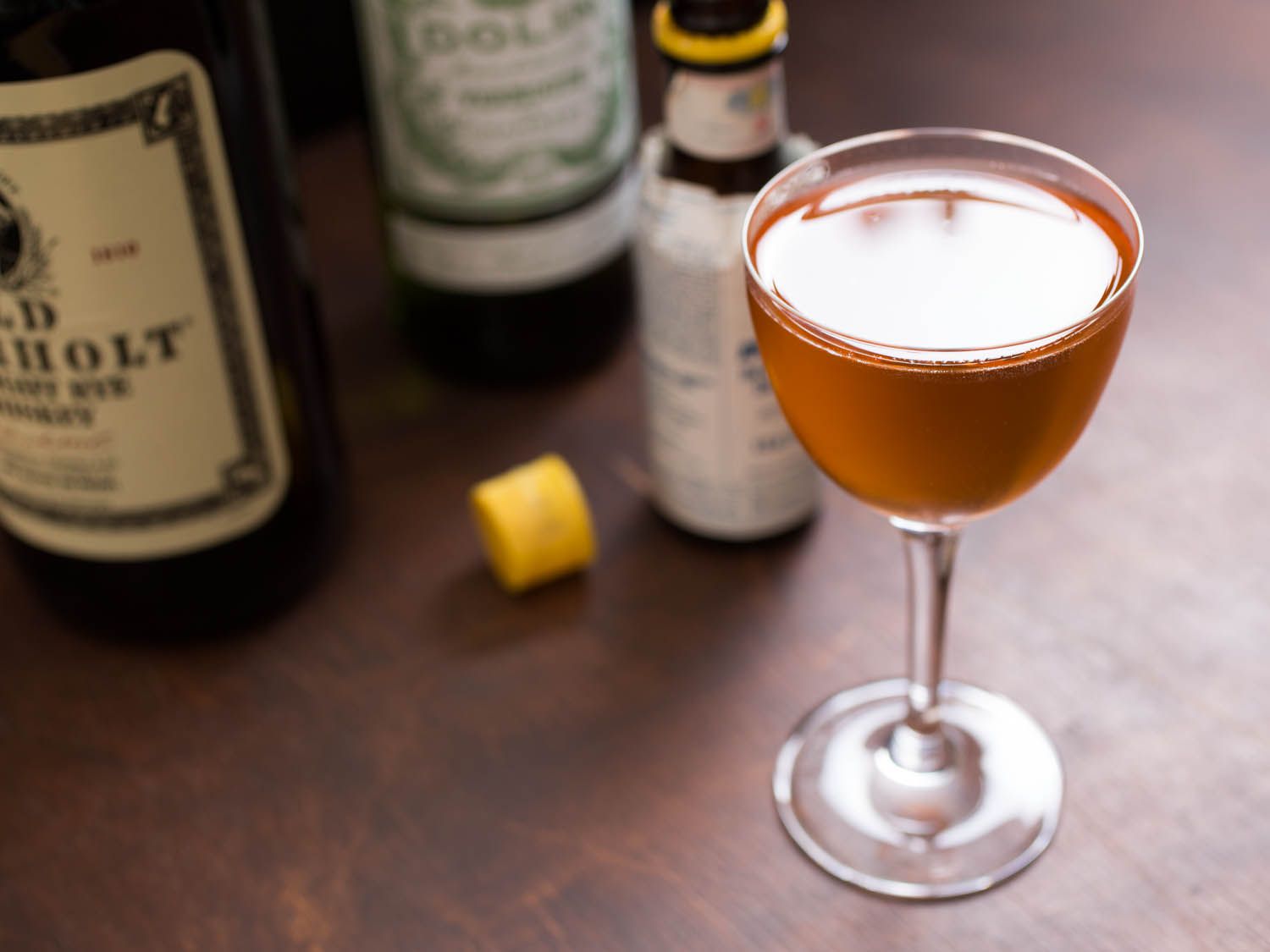 The Brooklyn cocktail made with rye, dry vermouth, maraschino liqueur, and Amer Picon.