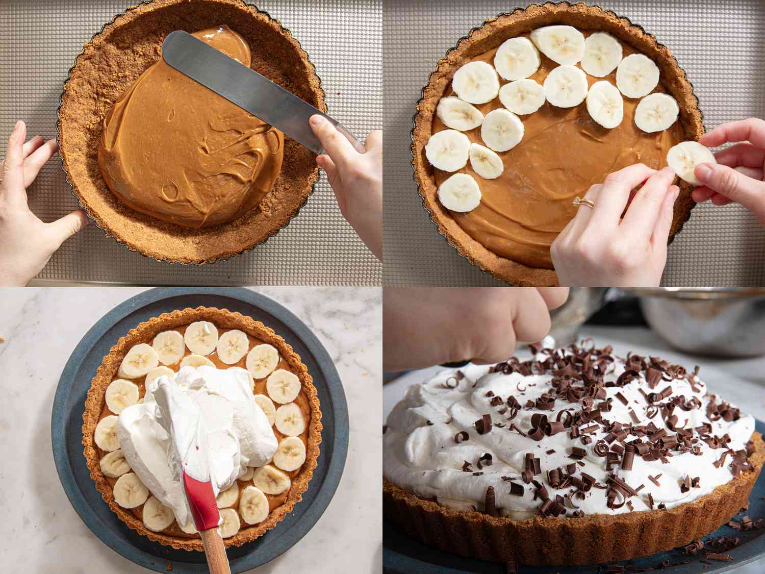 Assembling banoffee pie.