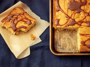 White chocolate macadamia nut sheet cake