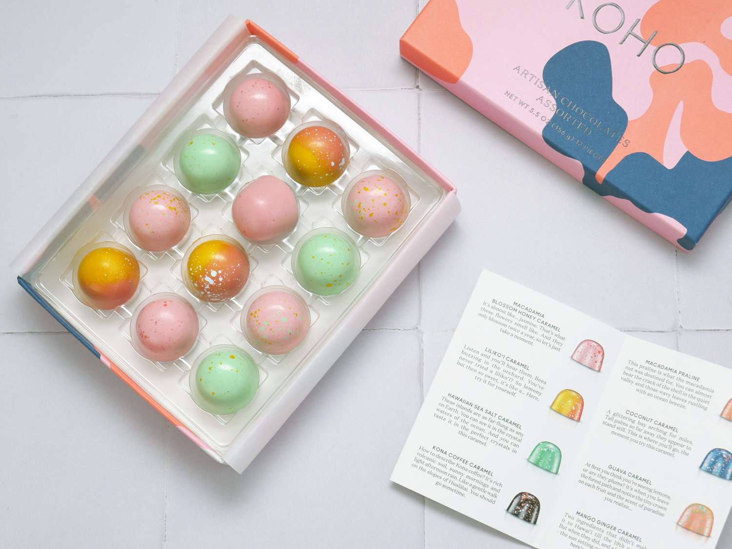 a view of the koho chocolates without the lid on 