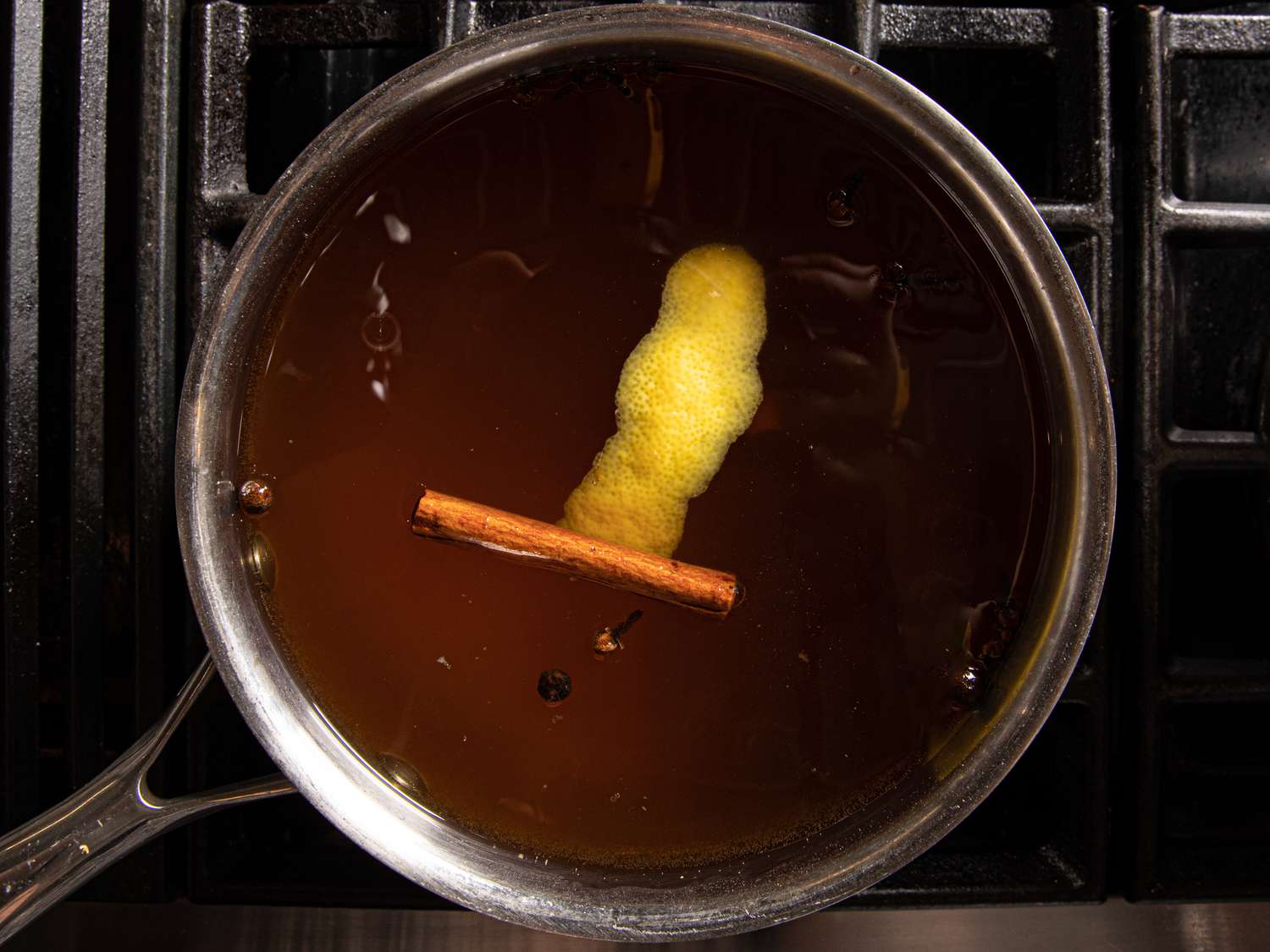 Overhead view of pickling mixture in pan