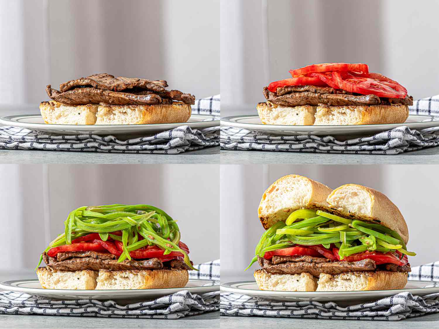 Four image collage of building sandwich