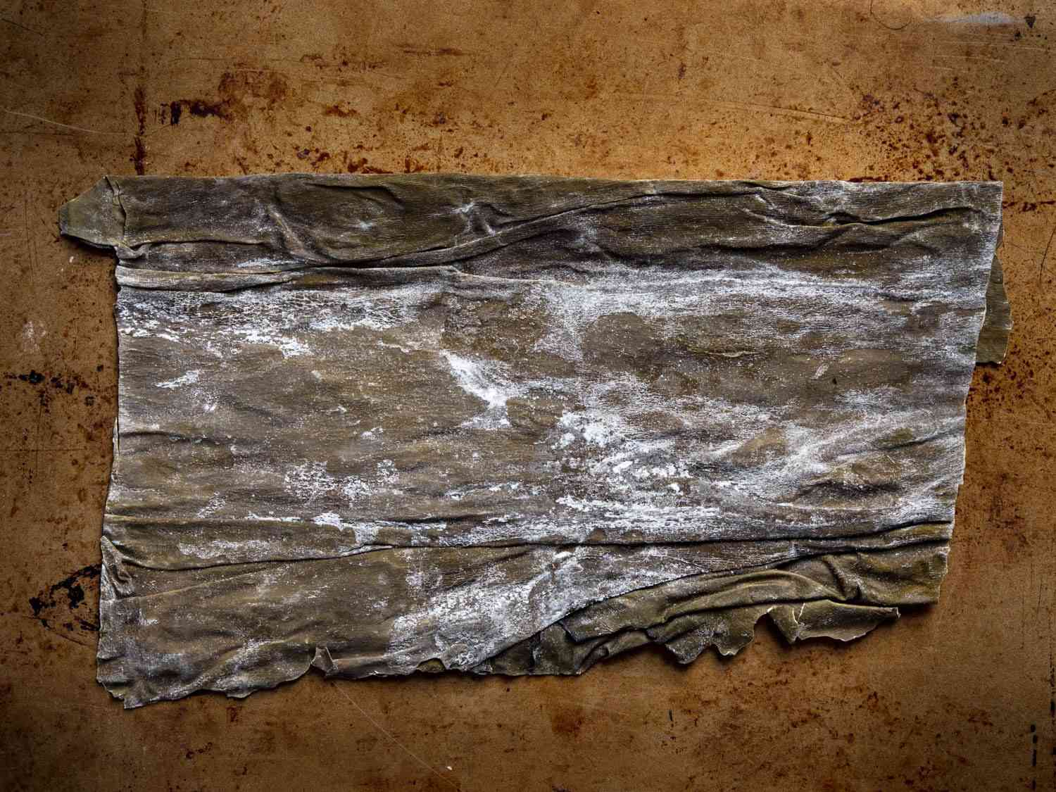 Large sheet of kombu with white sublimate visible