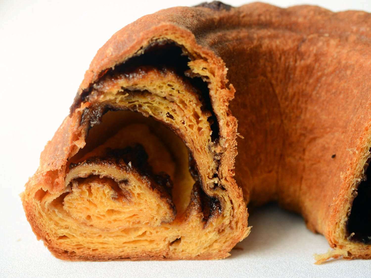 Cross section of sliced chocolate kugelhopf.