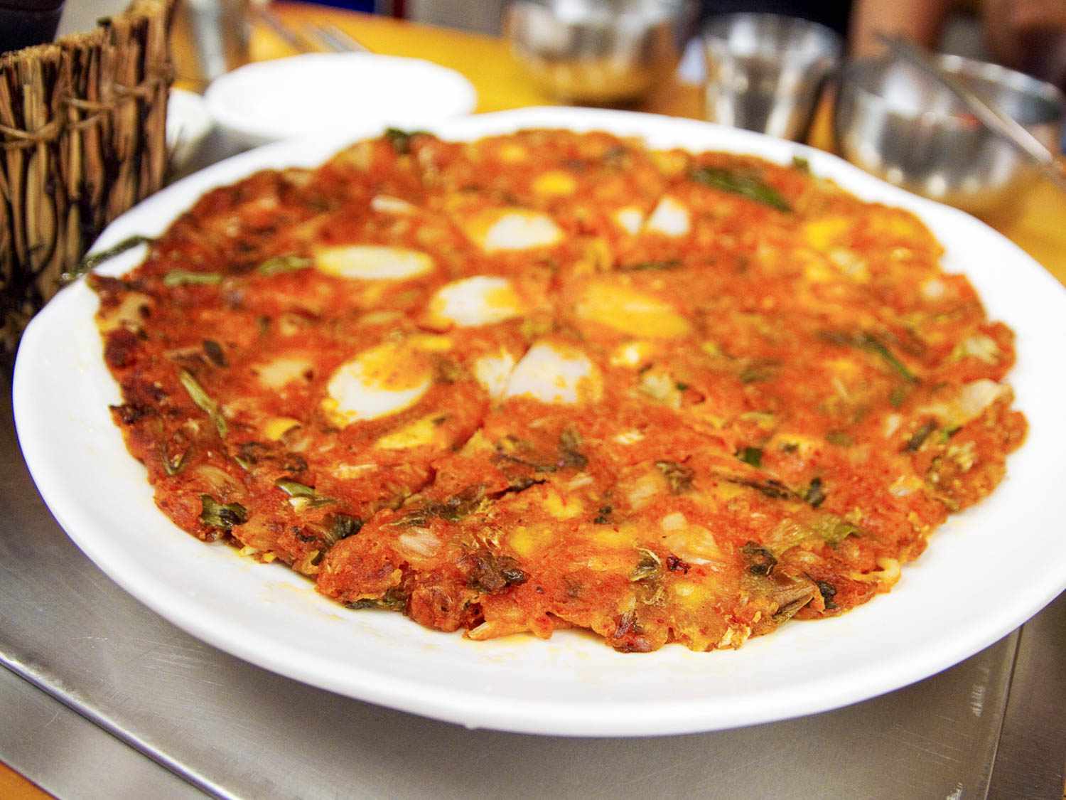 Korean panjeon, a type of pancake with kimchi. 