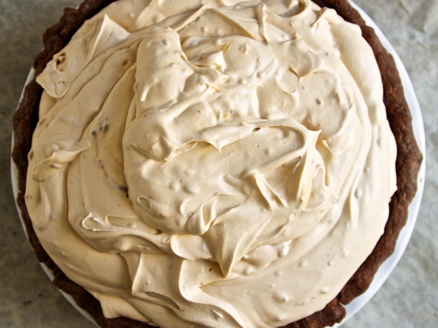 Top down view of a Snickers pie. 