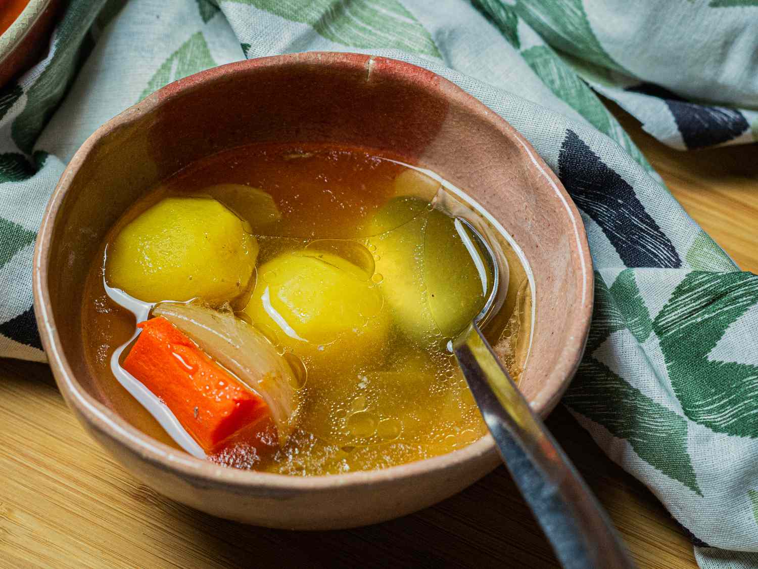 Side view of ABC Soup in a bowl 