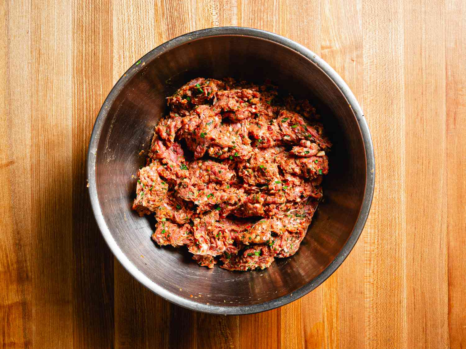 Tomato mixture and meat mixed together 