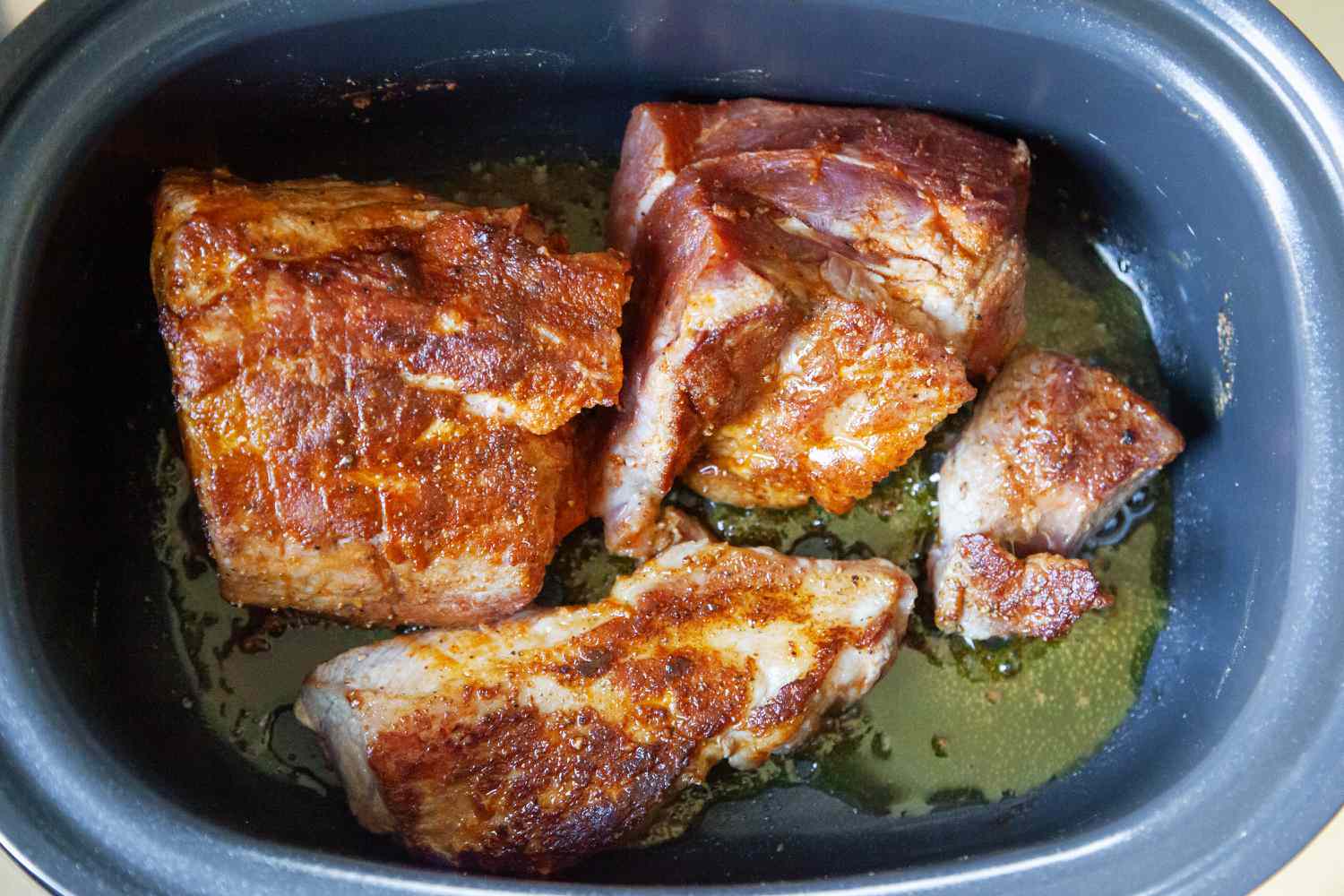 seared pork in slow cooker