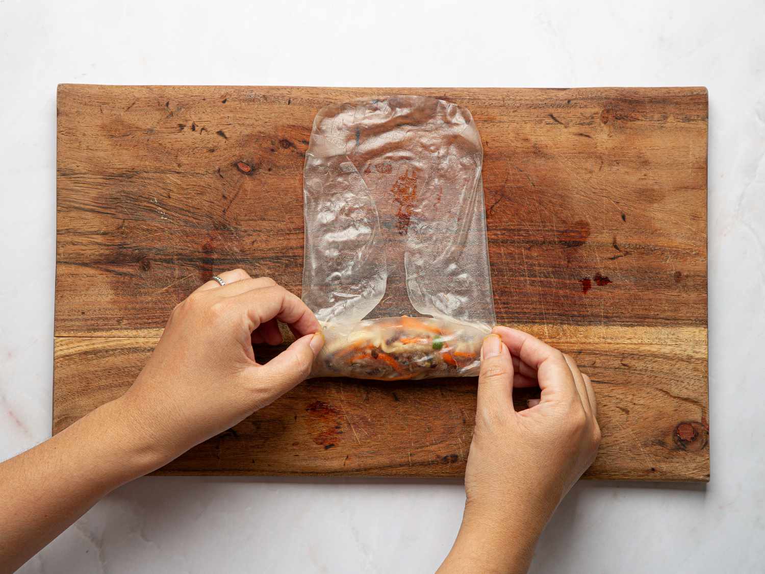 Overhead view of rolling Imperial rolls