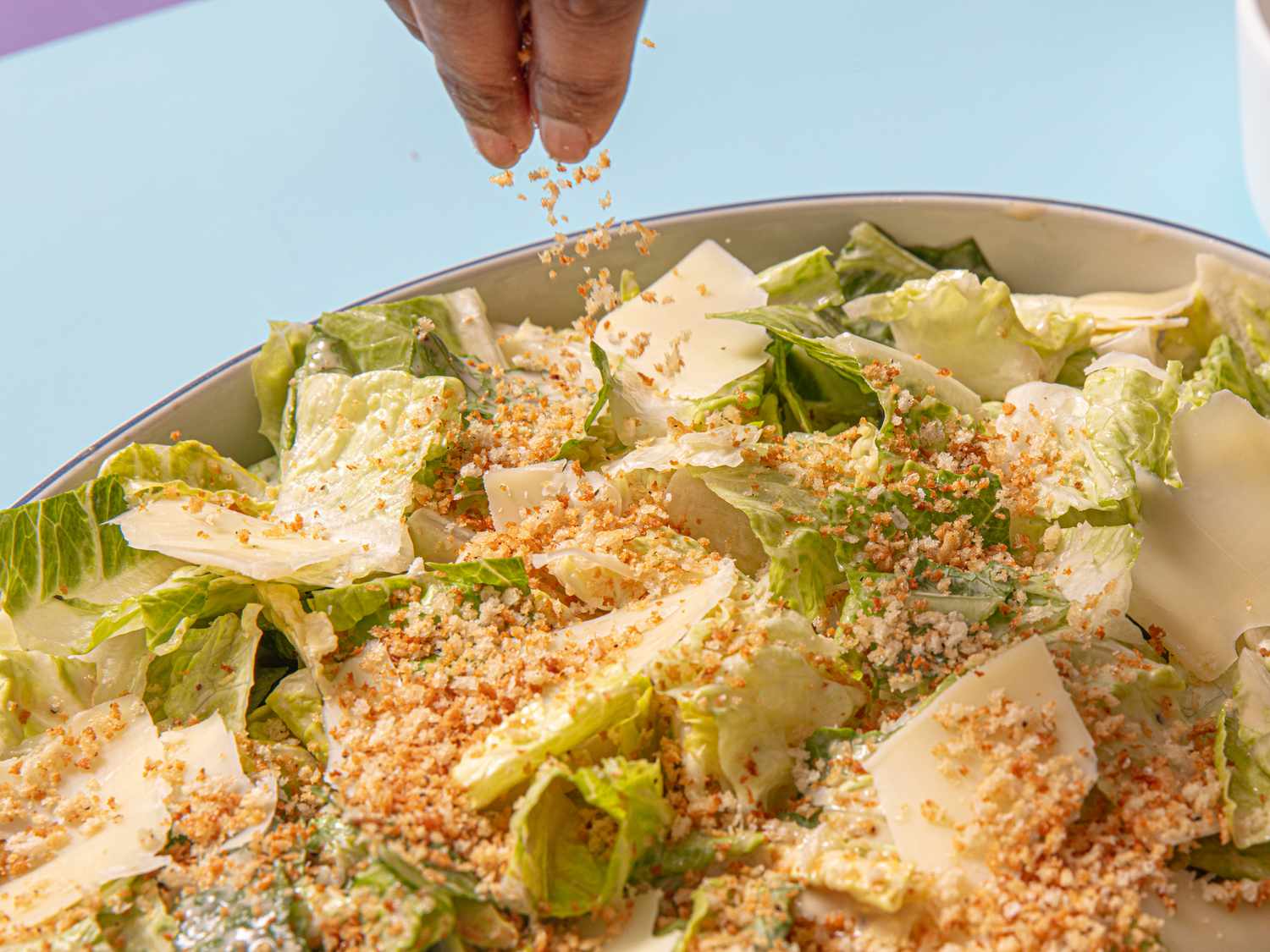 Overhead view of salad with breadcrumbs