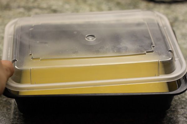 Pour into a shallow container, cover, and freeze