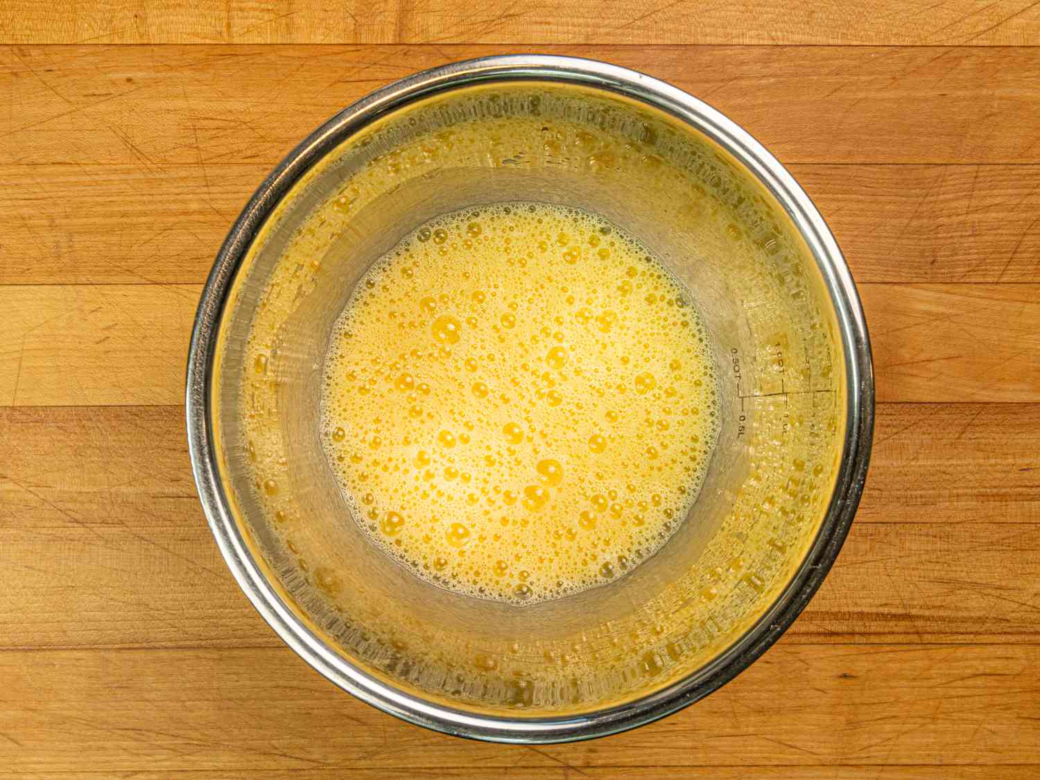 Overhead view of foamy eggs