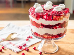 Cranberry trifle in a jar.