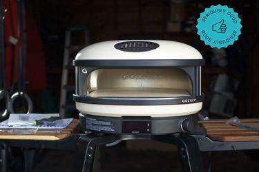 the gozney arc with an illustrated blue badge that says Seriously Good