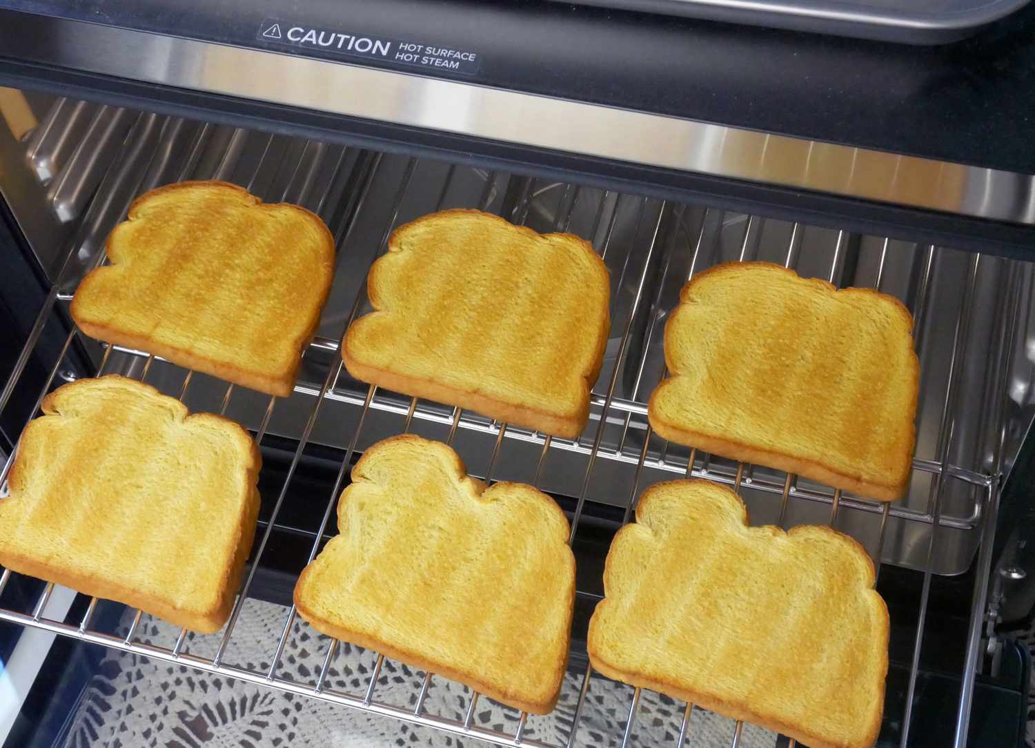 an overhead shot of a toast map in the anova oven