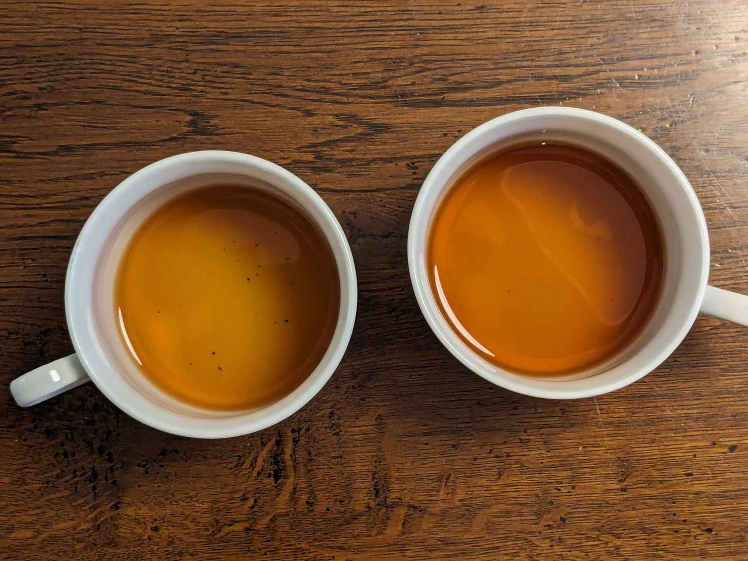 Overhead view of Daniel's two cups of tea