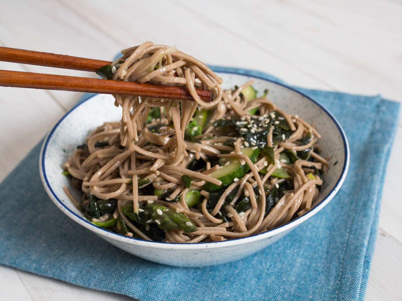 Soba Salad With Seaweed, Cucumbers, and Asparagus