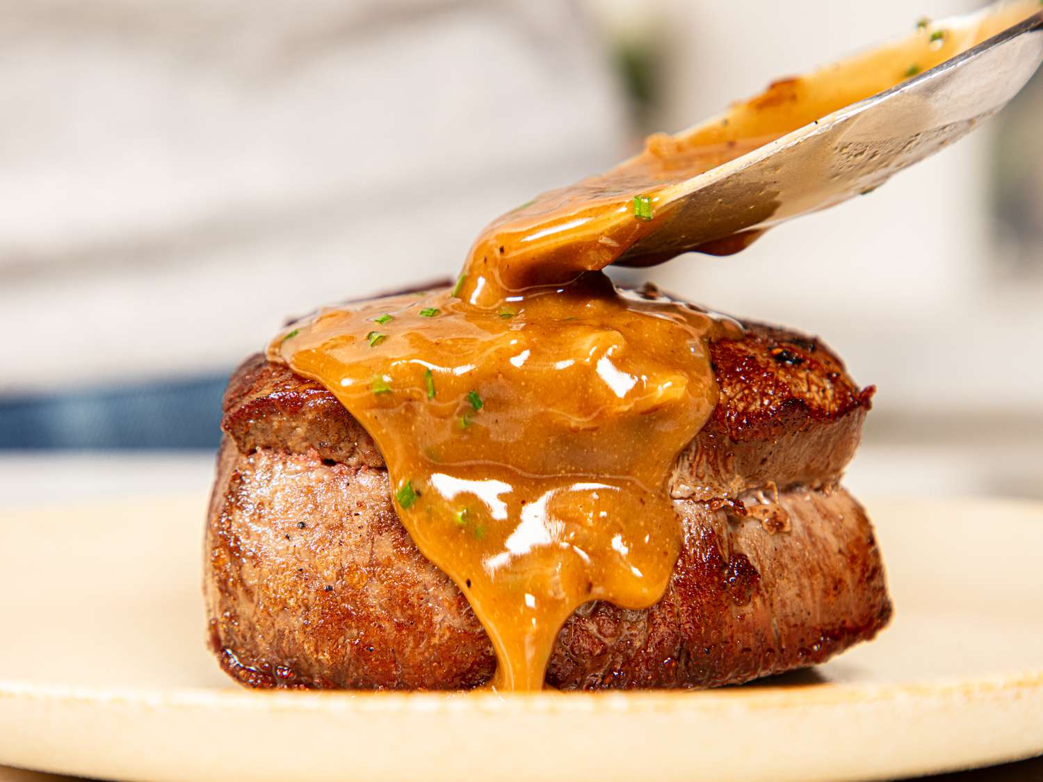 Side view of Steak Diane