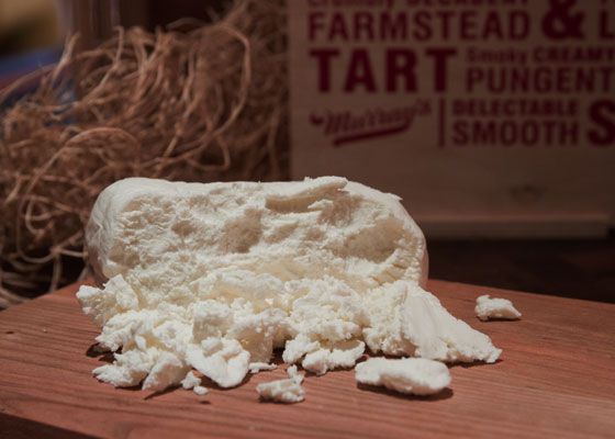 A crumbled log of chèvre (fresh goat cheese).