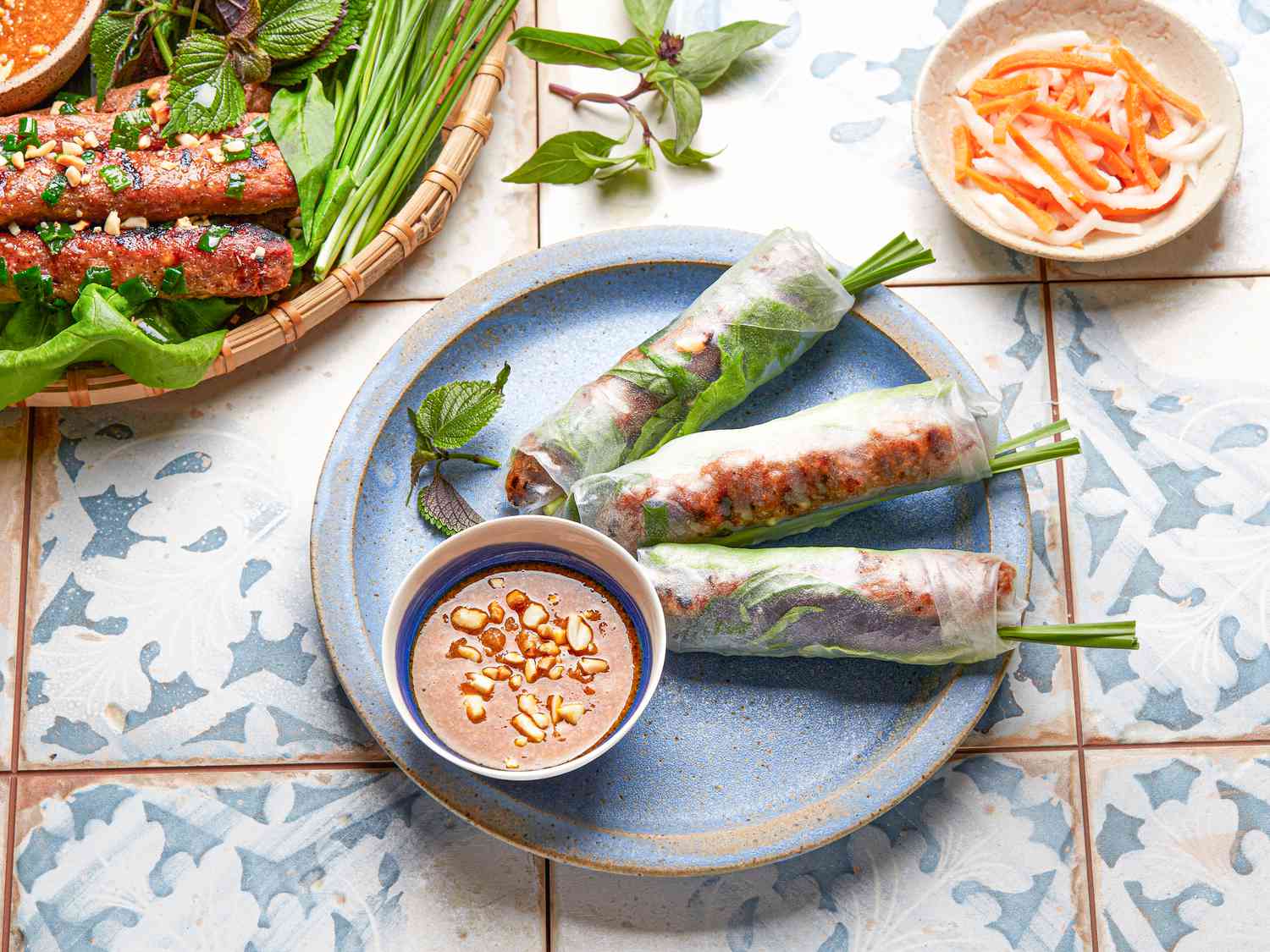 Side view of rice paper rolls