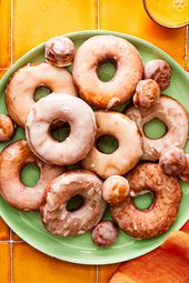 Overhead view of glazed donuts