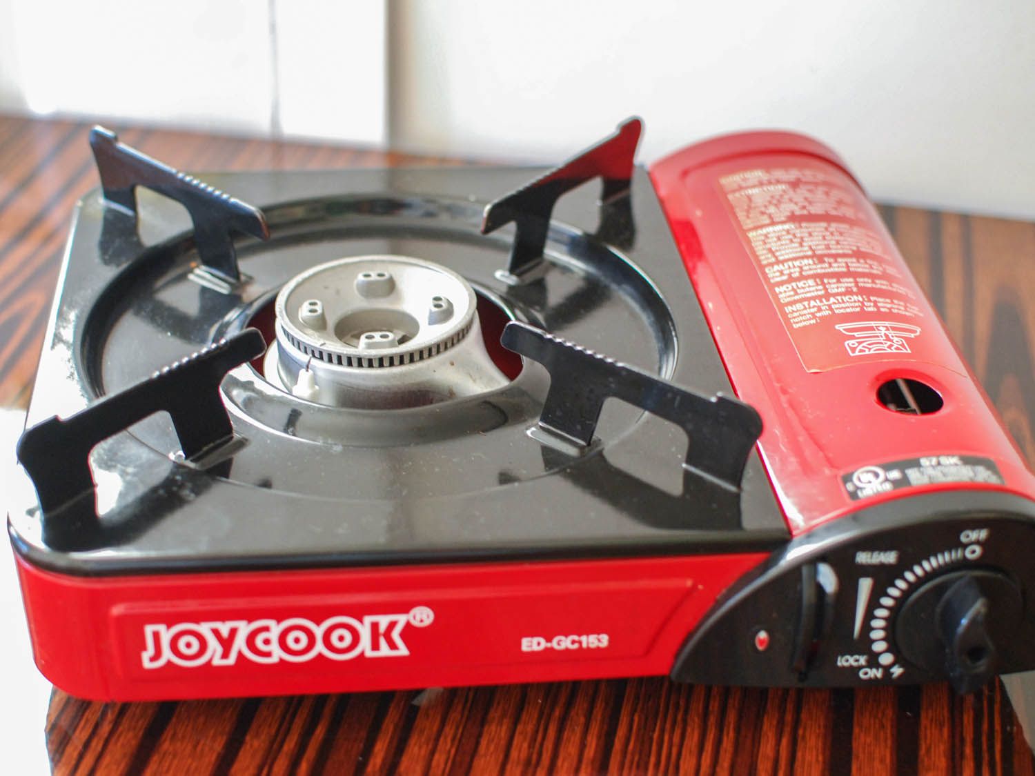 A portable tabletop butane burner.