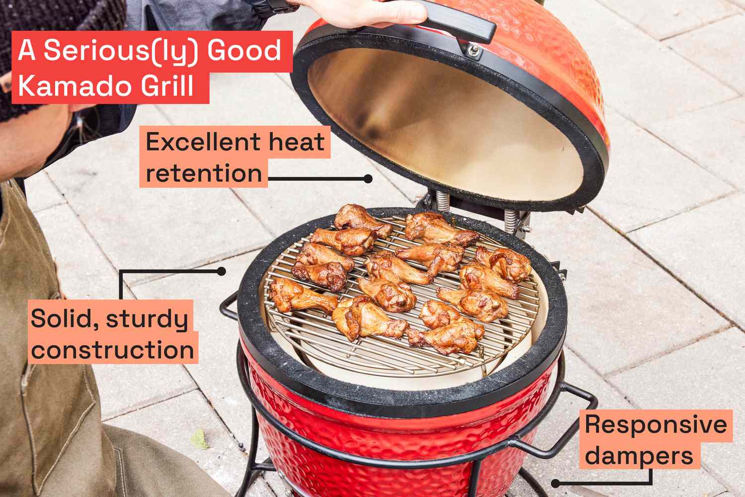 A graphic featuring the Kamado Joe Classic Joe Kamado grill