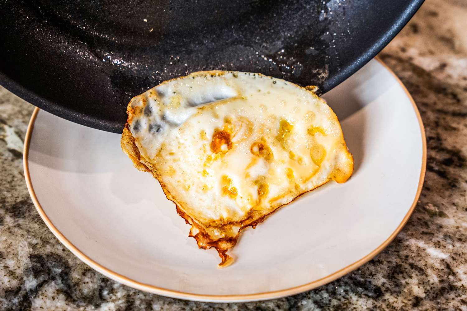 An egg cooked in the Misen Nonstick Pan