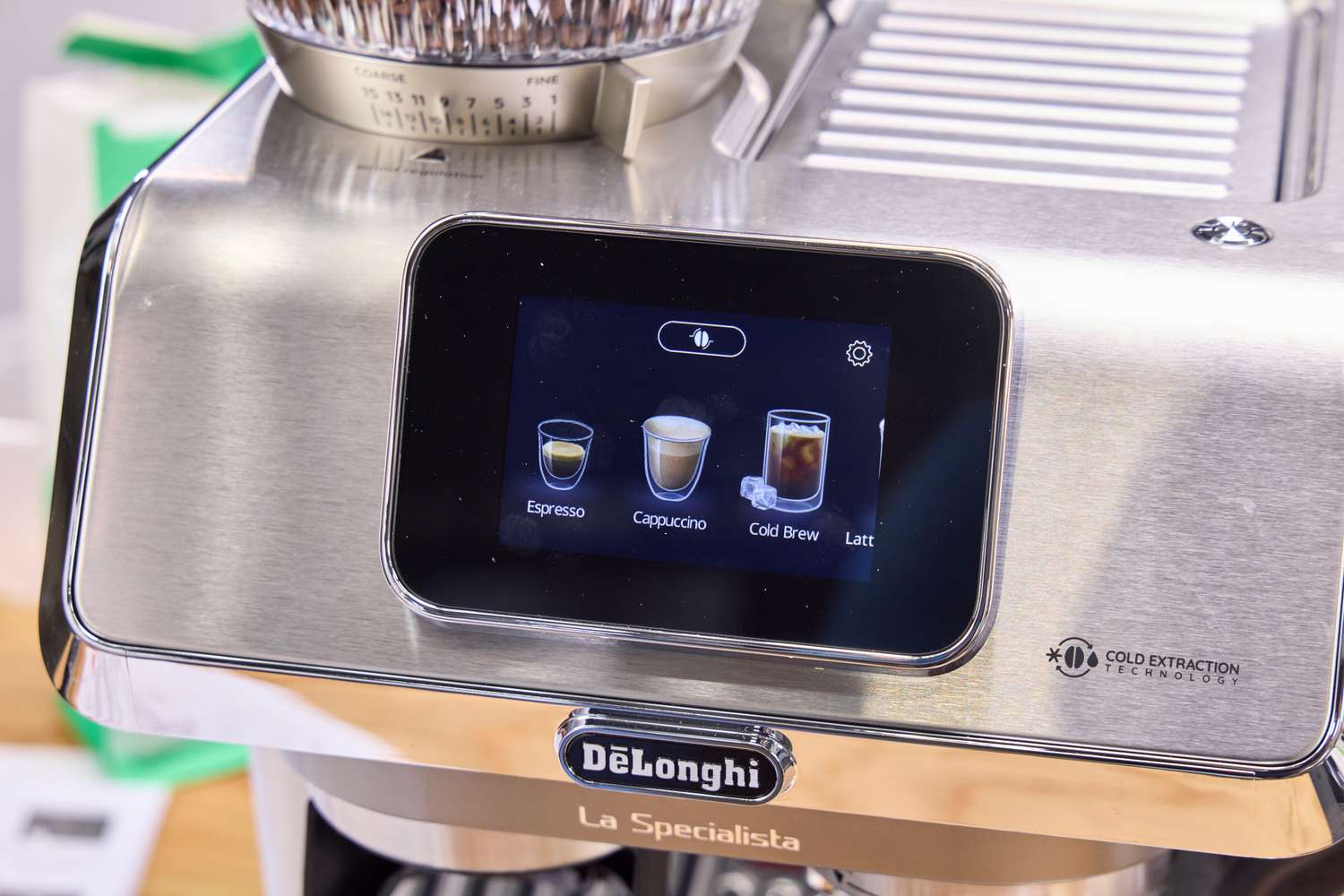 The different drinks on the touchpad on the front of the De'Longhi La Specialista Touch Espresso Machine