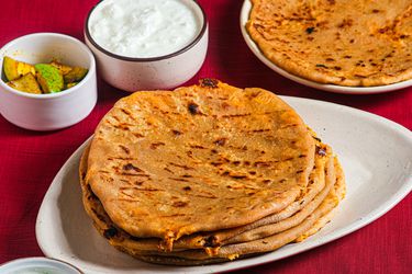 Side view of buffalo chicken and cheese partha