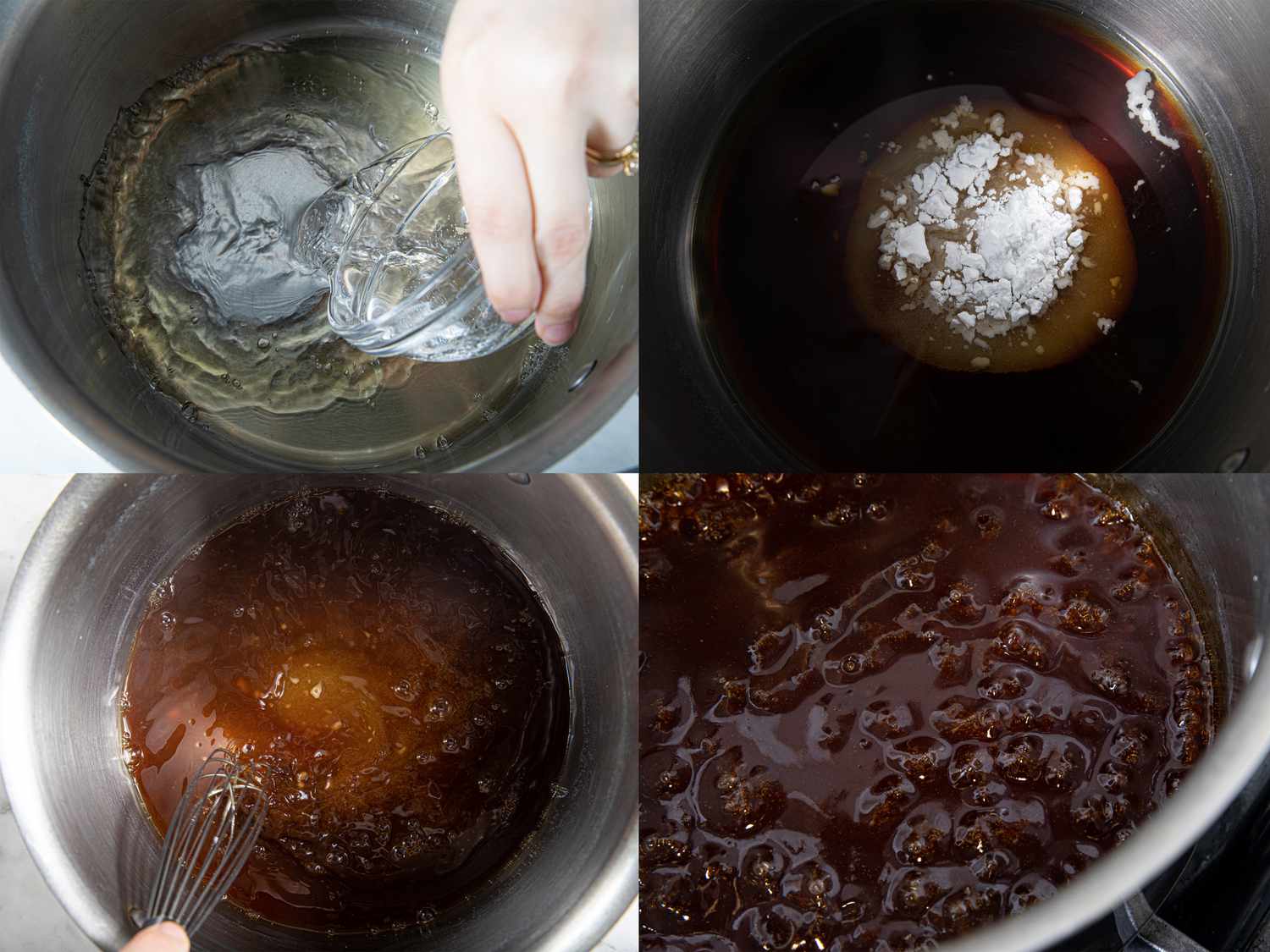Four image collage of making sauce