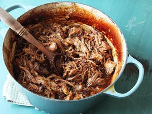 A pot of easy oven-cooked pulled pork. 
