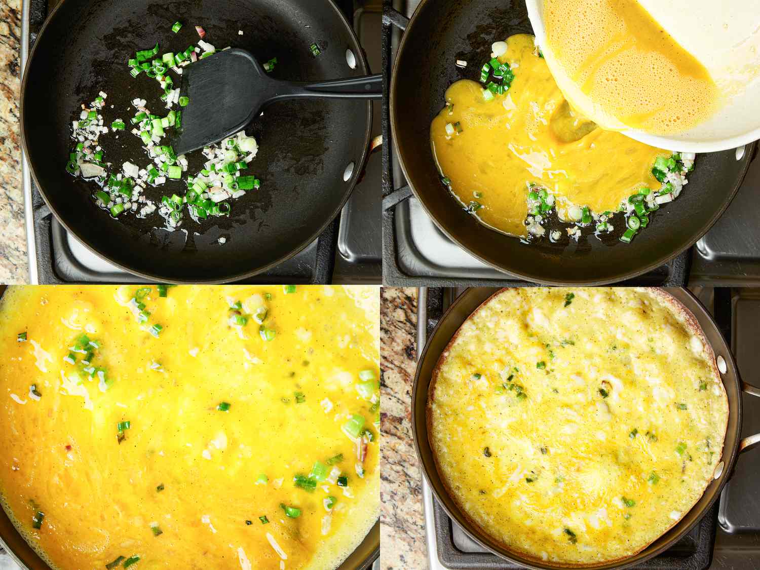 Four image collage of cooking omelette 
