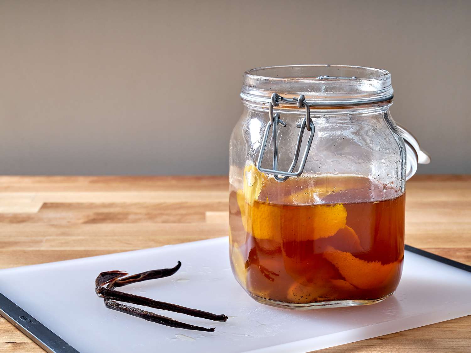 Vanilla beans removed from DIY ginger liqueur mixture.