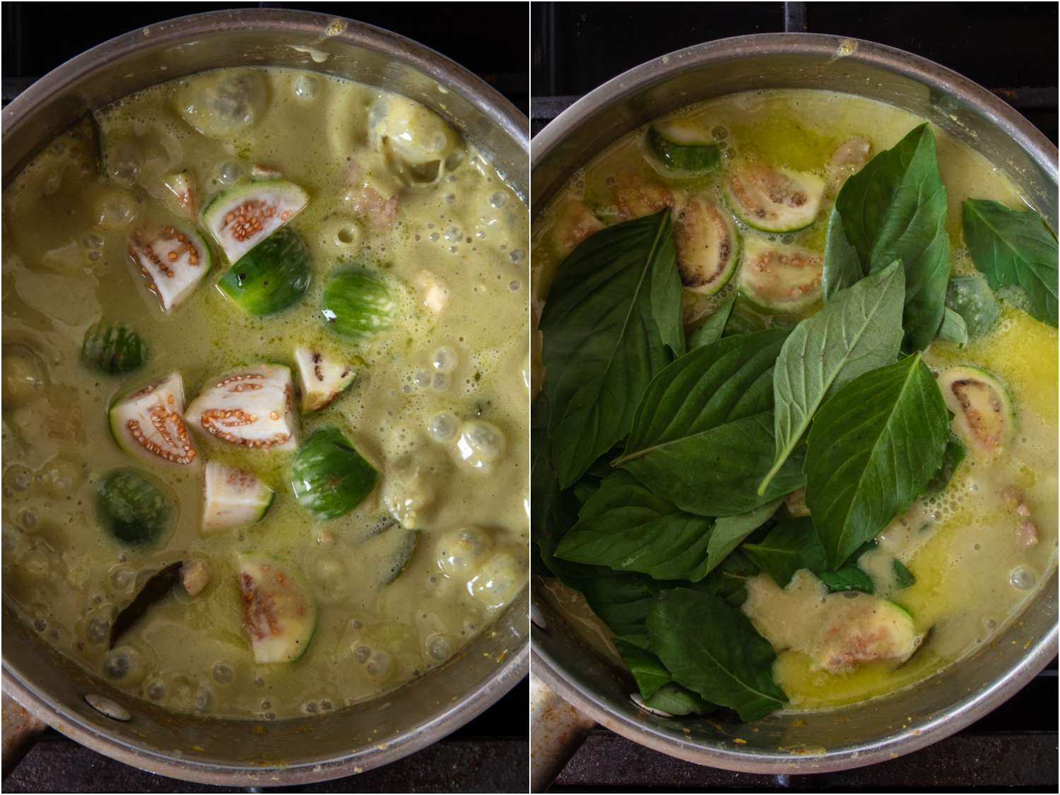 collage: eggplants added; thai basil added