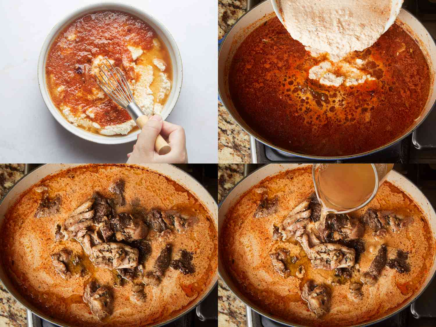 Four image collage of building peanut stew