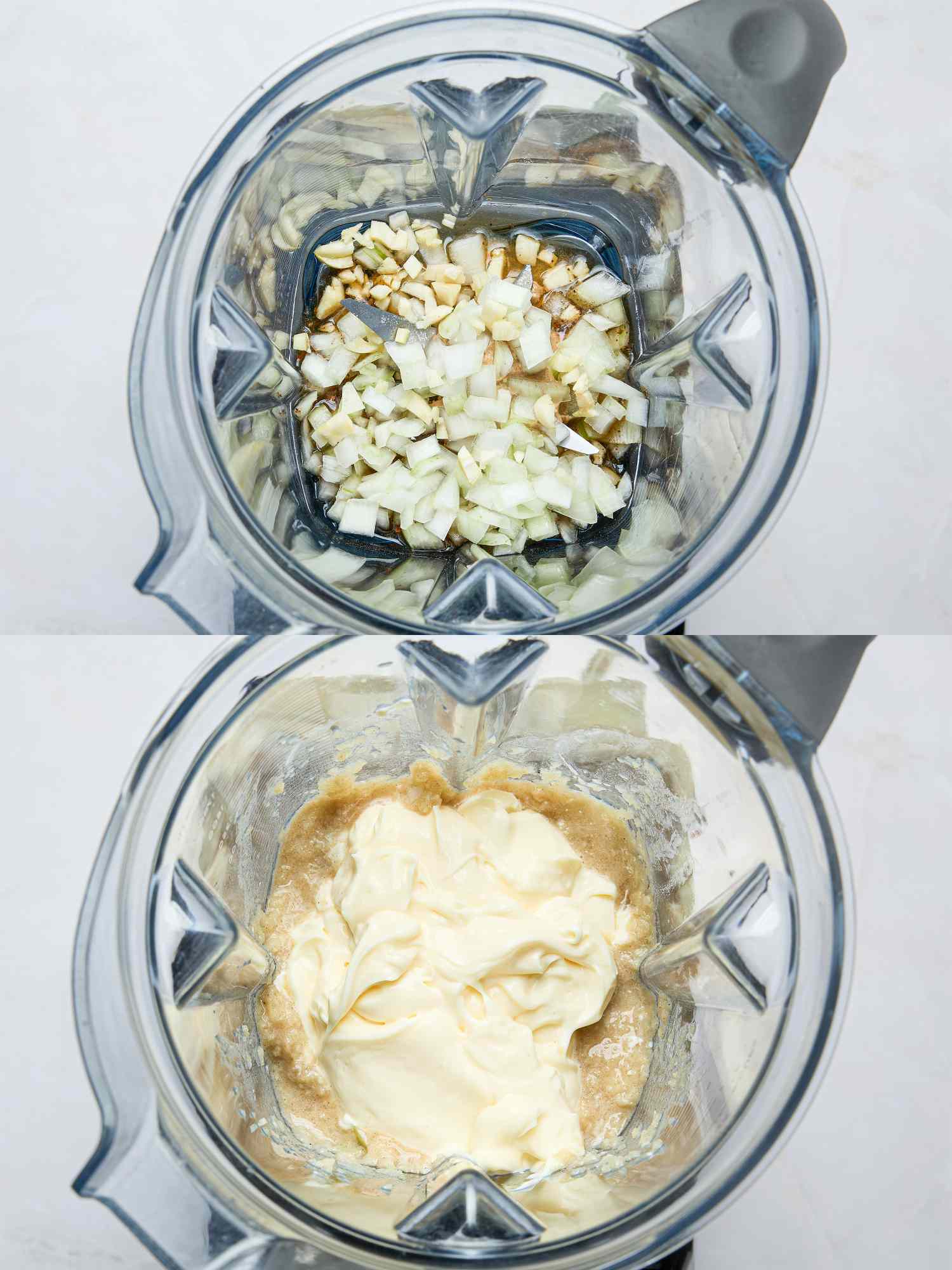 Steps in preparing a white French dressing ingredients in a blender followed by blended mixture