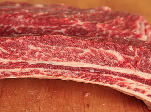Close-up of a well-marbled short rib.