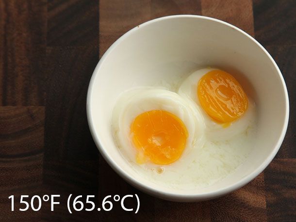 Egg cooked sous vide at 150°F (65.6°C) for 40 minutes.
