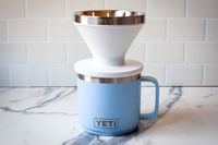 Yeti Rambler Pour-Over on top of a blue Yeti mug