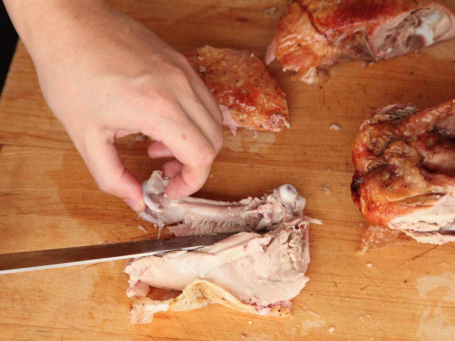 deboning a roasted turkey thigh