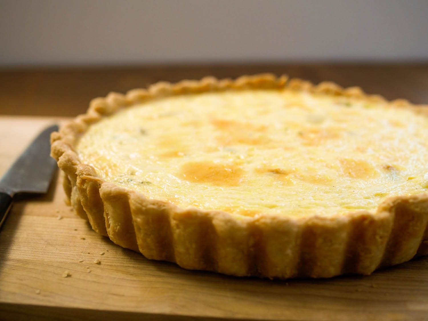 Close-up of cheese quiche.