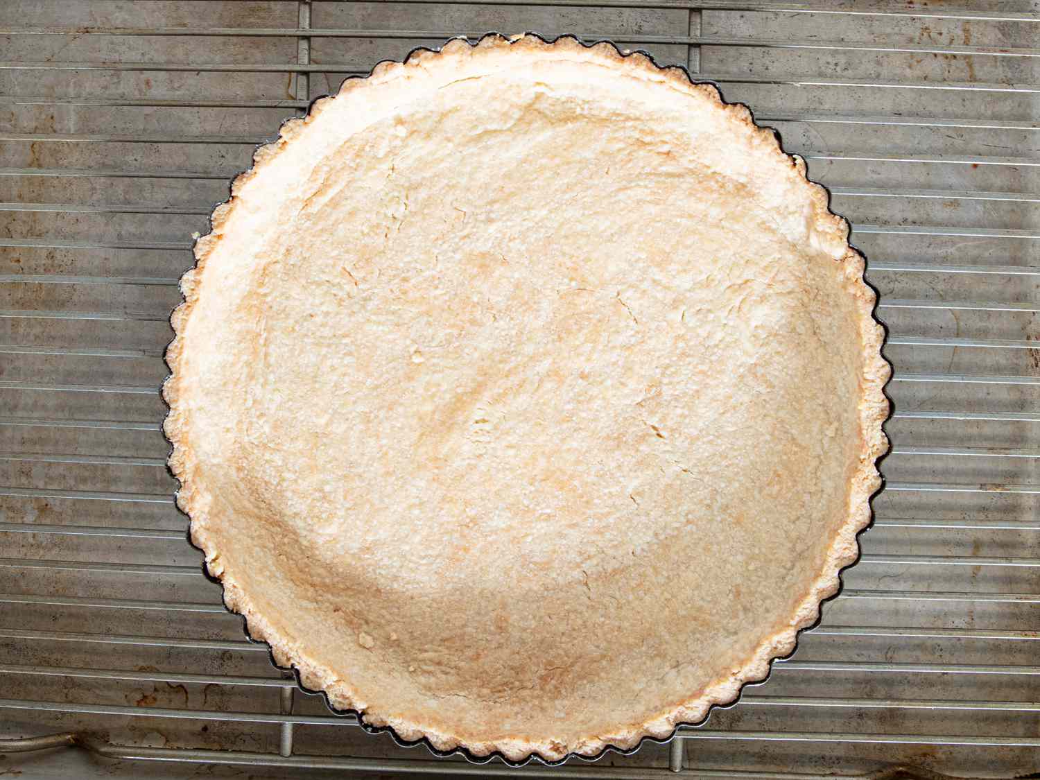Overhead view of baked pie crust