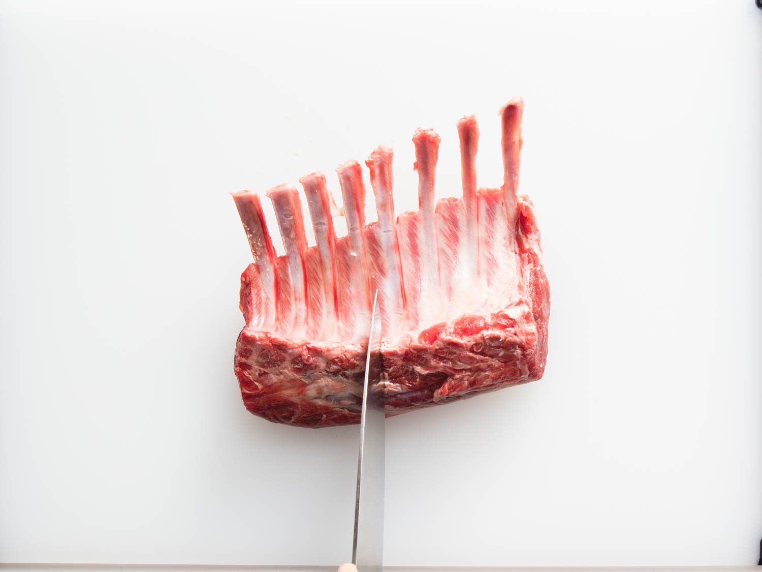 Where to divide an 8-bone rack of lamb.