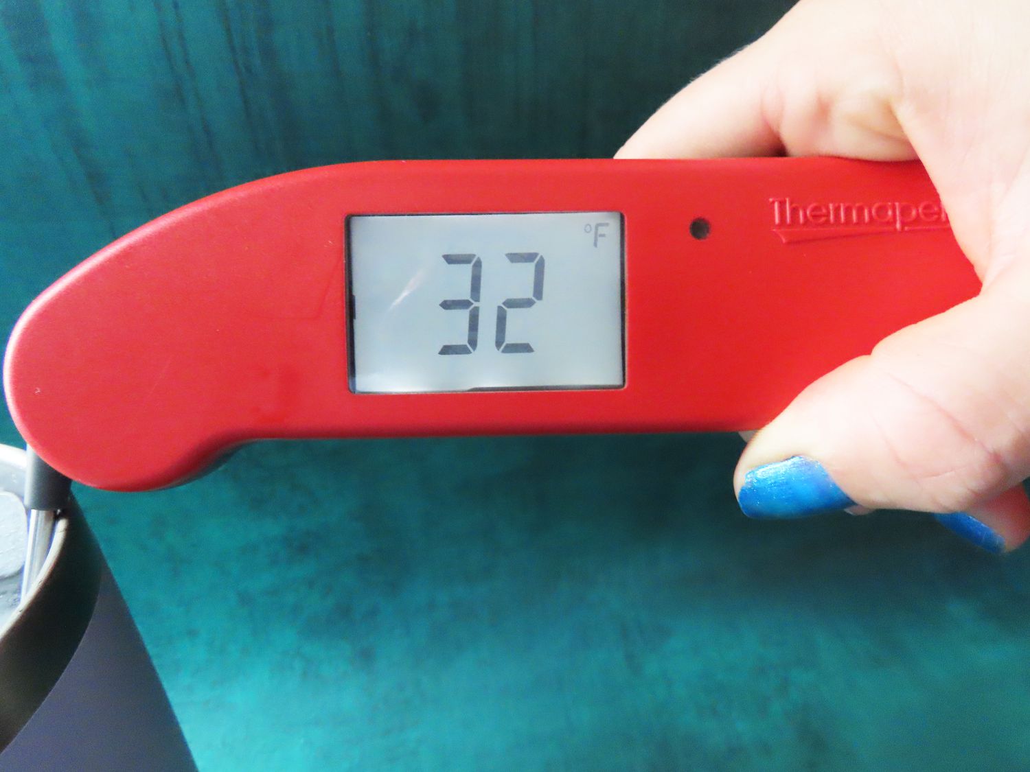a Thermapen ONE's display reading 32 degrees